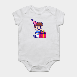 Birthday Party Baby Bodysuit - Cute Boy Open Birthday Gift by Catalyst Stuff
